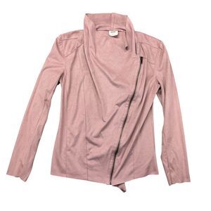 MOTE Jacket Women's Medium Pink Long Sleeve Faux Suede Drap Full Zip Up Moto Top